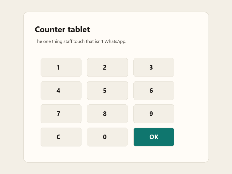 PIN clock on the counter tablet